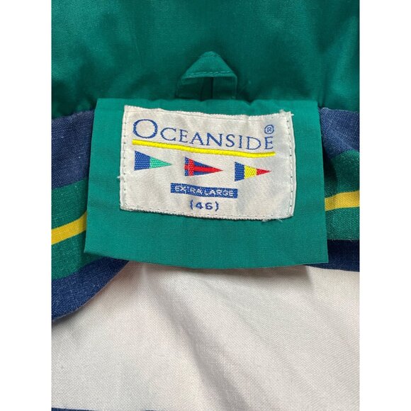 90s Oceanside Windbreaker Jacket Nautical Blue Striped Lining Hooded - Picture 4 of 13